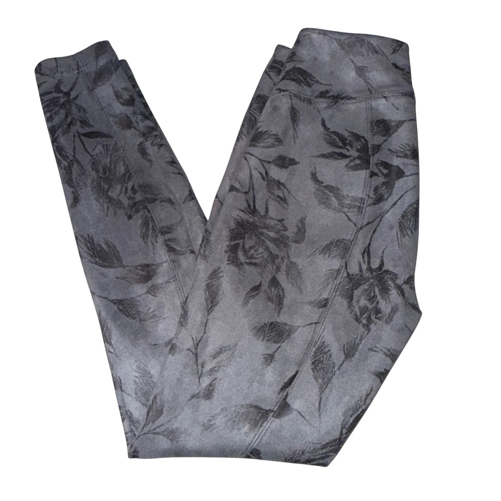 White House Black Market‎ Runway Leggings 4 Grey Faux Suede Metallic Floral Leaf